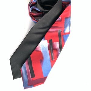 2 vintage Silk ties black & holiday red blue white